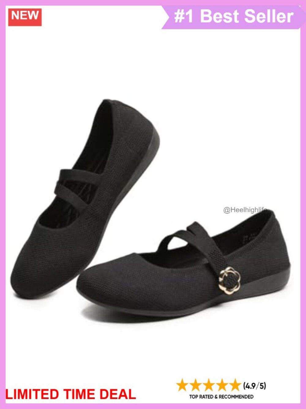 Knit Mary Jane Ballet Flats Adjustable Strap Comfort Walking Shoes